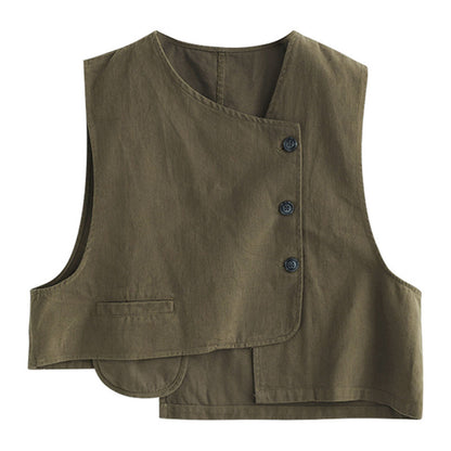 Asymmetrical Button Up Solid Casual Vest