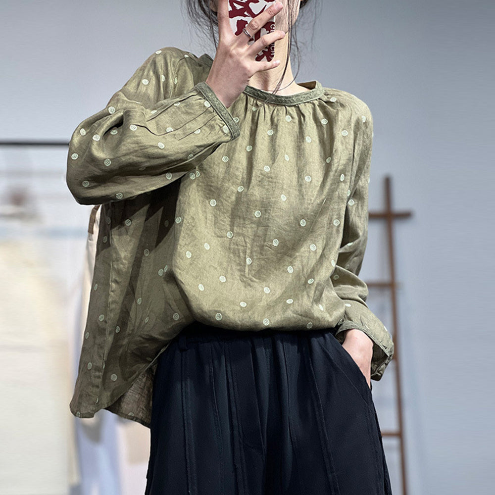 Casual Loose Fit Polka Dots Blouse