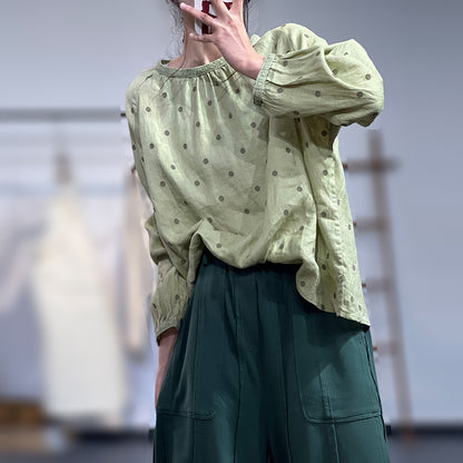 Casual Loose Fit Polka Dots Blouse