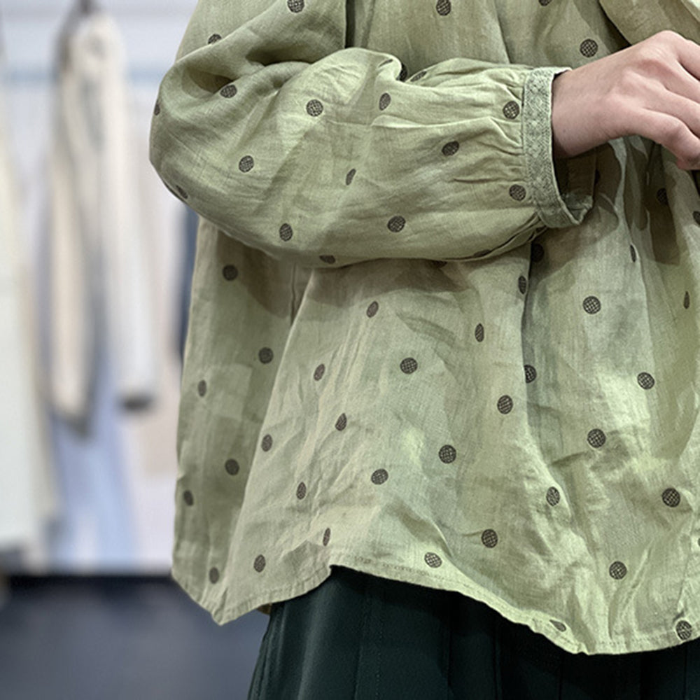 Casual Loose Fit Polka Dots Blouse