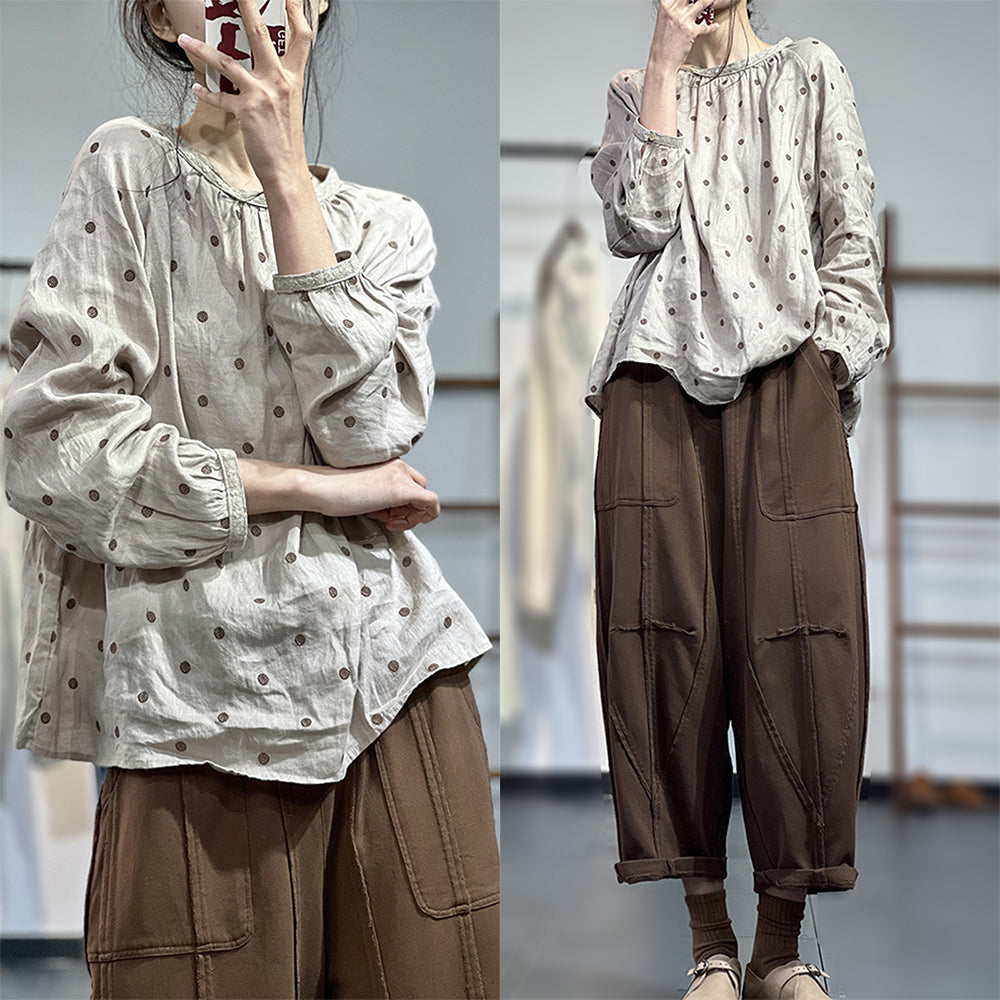 Casual Loose Fit Polka Dots Blouse