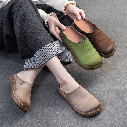 Closed Toe Slippers Comfortable Leather Women Shoes