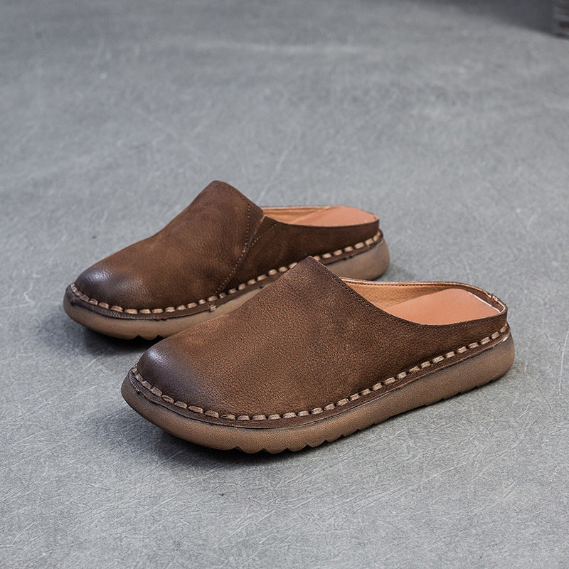 Closed Toe Slippers Comfortable Leather Women Shoes