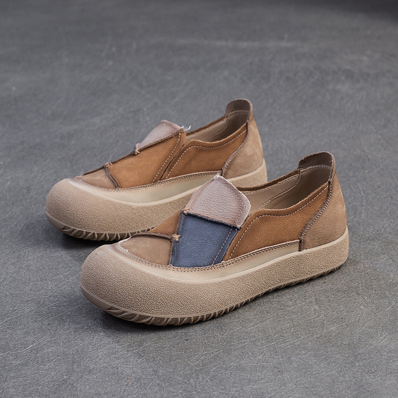 Color-blocked Slip-on Casual Platform Leather Shoes