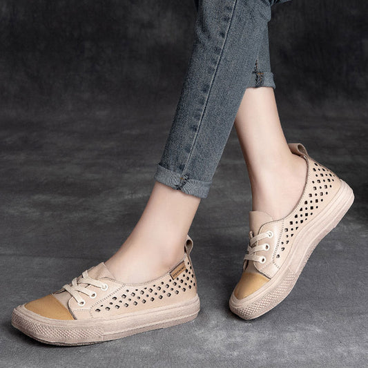 Color-Block Eyelets Casual Flats Shoes - Luckyback