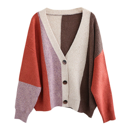 Color-Block Knitted Sweater Cardigan