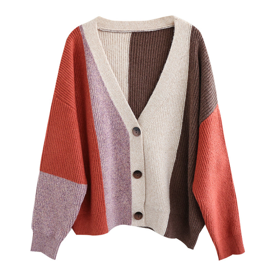 Color-Block Knitted Sweater Cardigan
