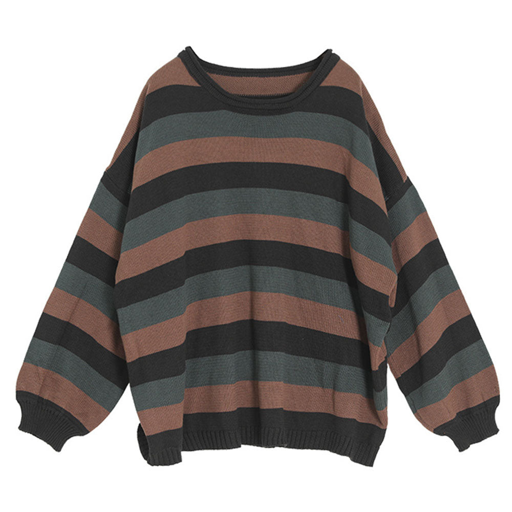 Color-block Striped Long Sleeve Knitted Blouse