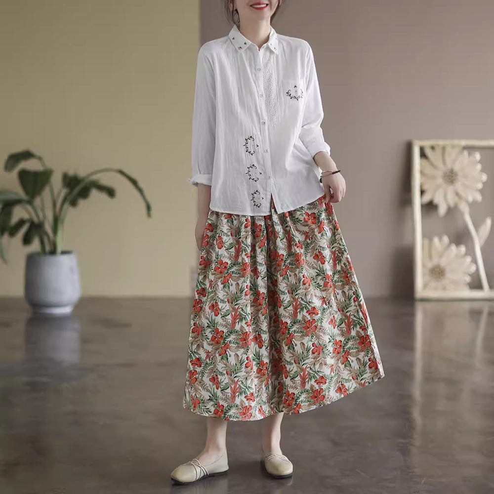 Cotton Floral Printed A-line Skirt
