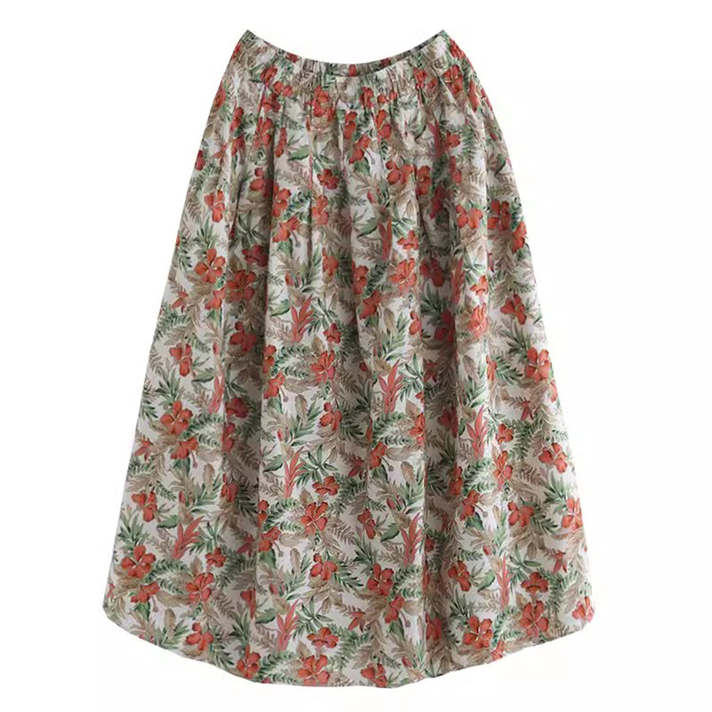 Cotton Floral Printed A-line Skirt