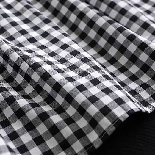 Cotton Linen High Waist Plaid A-line Skirt for Women