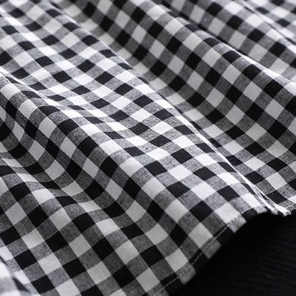 Cotton Linen High Waist Plaid A-line Skirt for Women