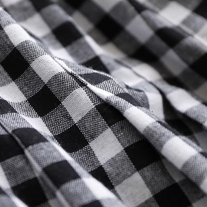 Cotton Linen High Waist Plaid A-line Skirt for Women