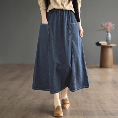 Early Autumn High-waisted literary A-line Denim Skirt
