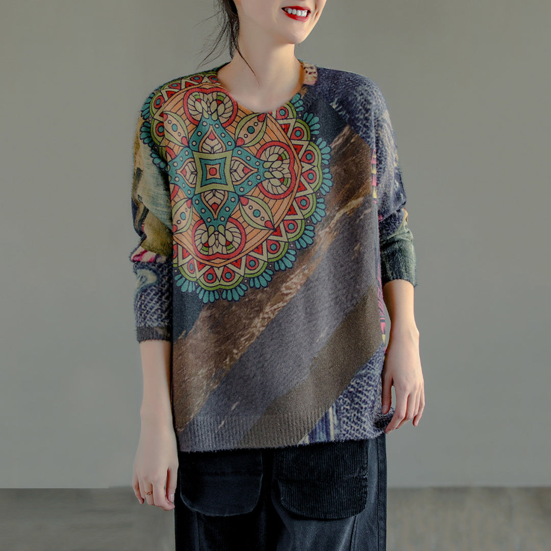 Ethnic Style Knitted Slit Women Sweater - Luckyback