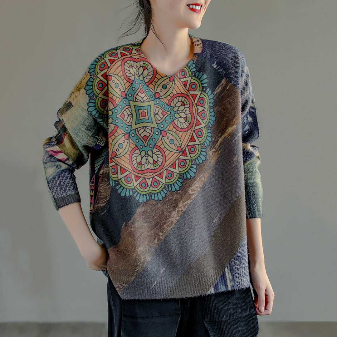 Ethnic Style Knitted Slit Women Sweater - Luckyback