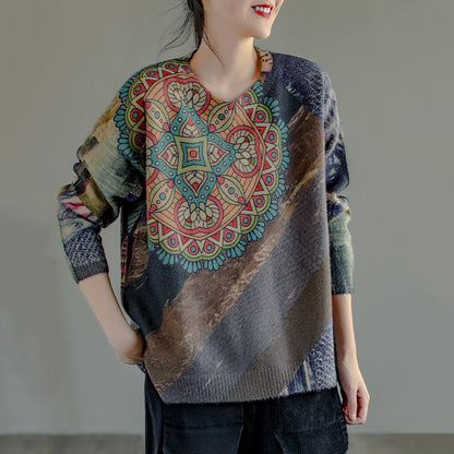 Ethnic Style Knitted Slit Women Sweater - Luckyback