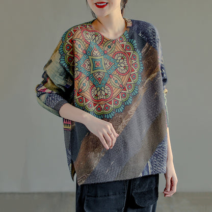 Ethnic Style Knitted Slit Women Sweater - Luckyback