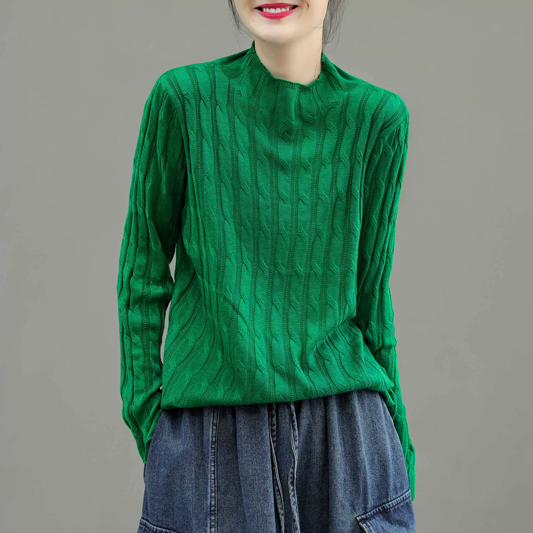 Fashion Ribbed Turtleneck Solid Thin Sweater