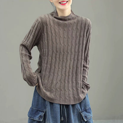Fashion Ribbed Turtleneck Solid Thin Sweater