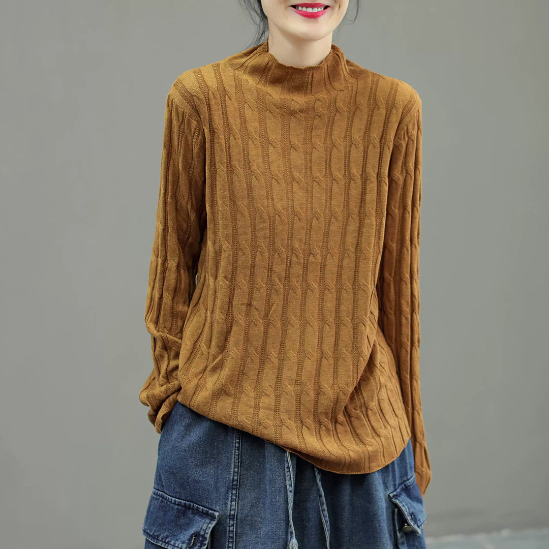 Fashion Ribbed Turtleneck Solid Thin Sweater