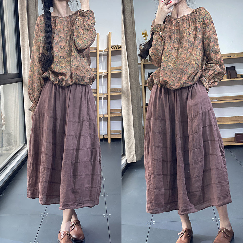 Floral Linen Ruffled Sleeve Blouse