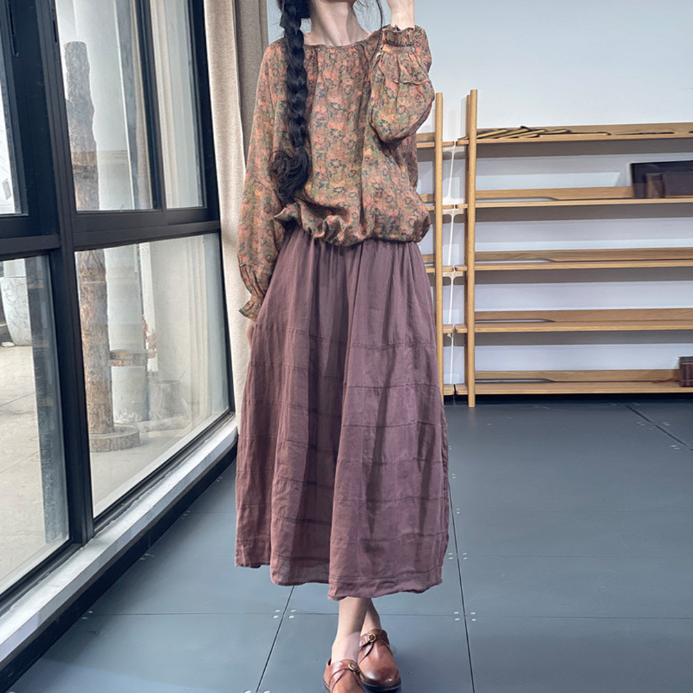 Floral Linen Ruffled Sleeve Blouse