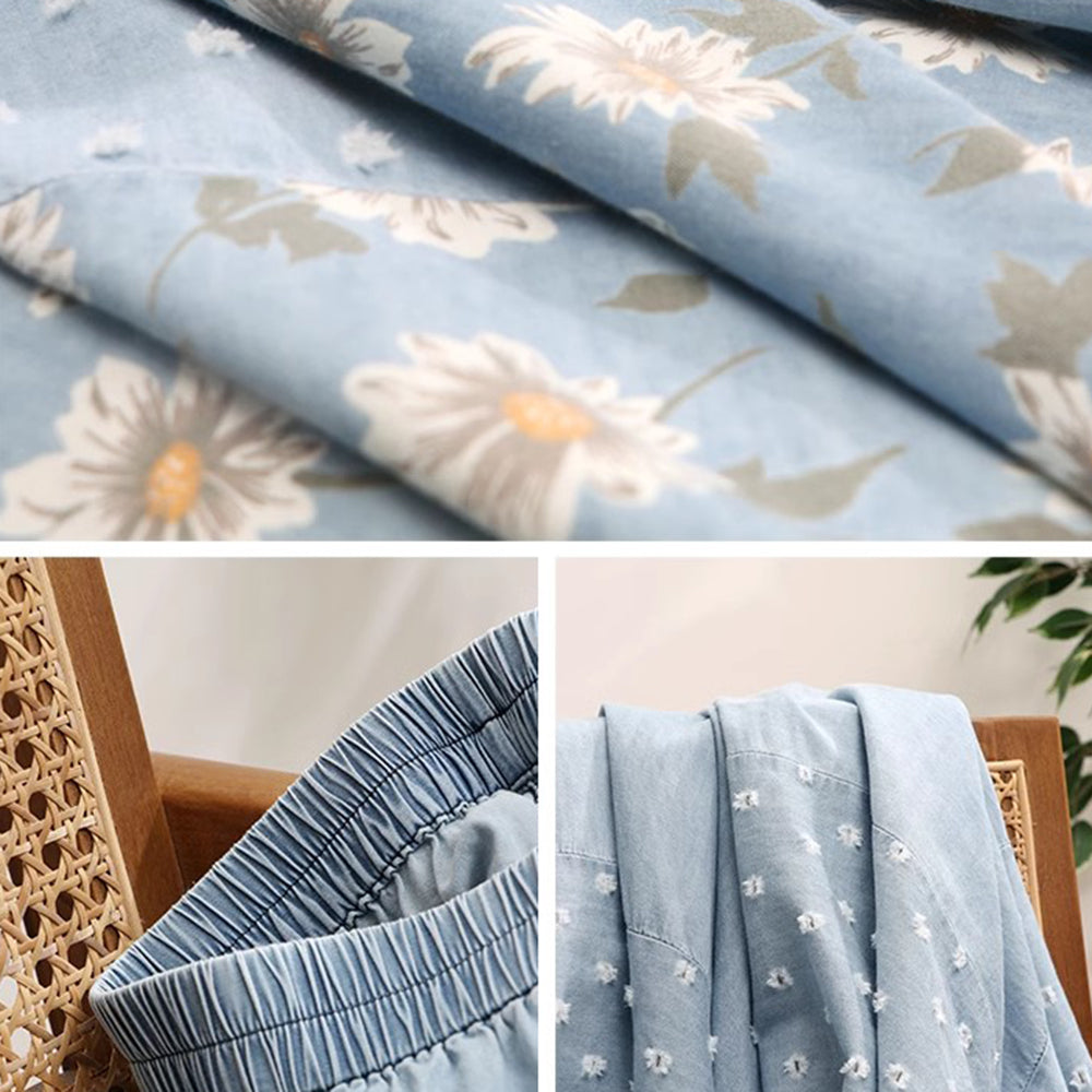 Floral Printed Light Blue High-Rise Denim Skirt