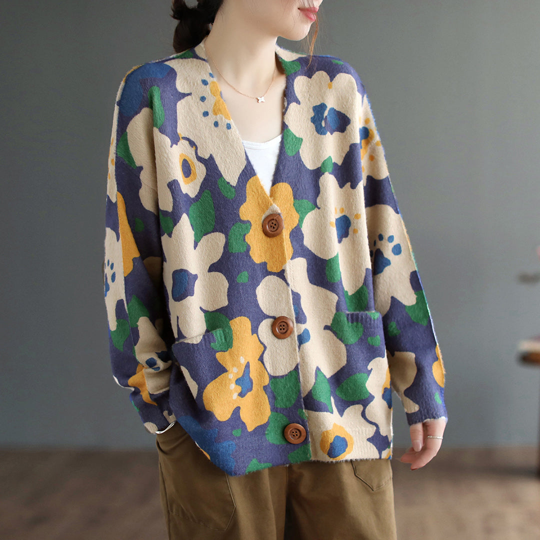 Flower Knitted Cardigan Sweater