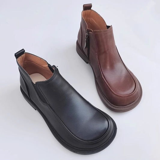 Genuine Leather Versatile Short Ankle Boots 35-41
