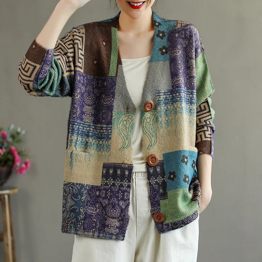 Knitted V-Neck Sweater Coat - Luckyback