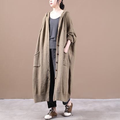 Loose Fit Knitted Hooded Cardigan Coat