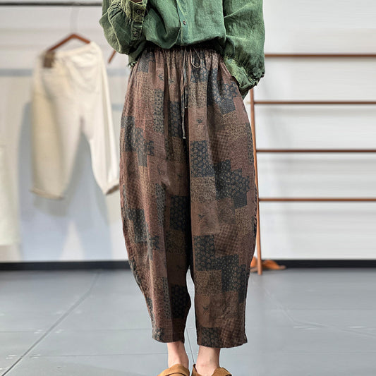 Printed Plaid Casual Harem Pants