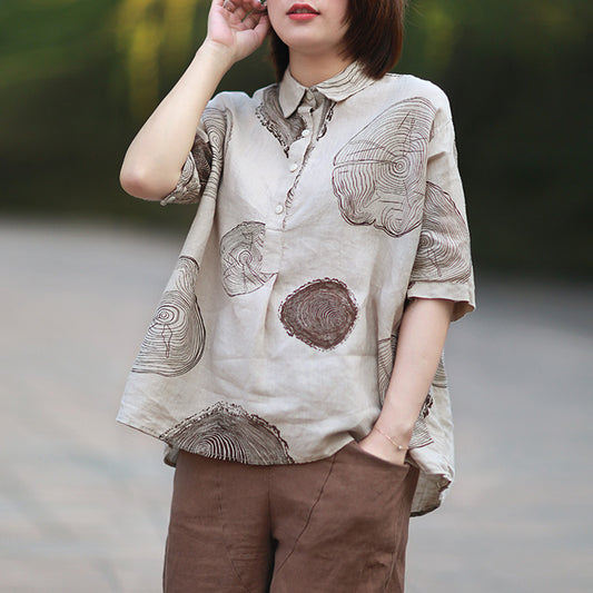 Retro Annual Rings Prints Linen Shirt
