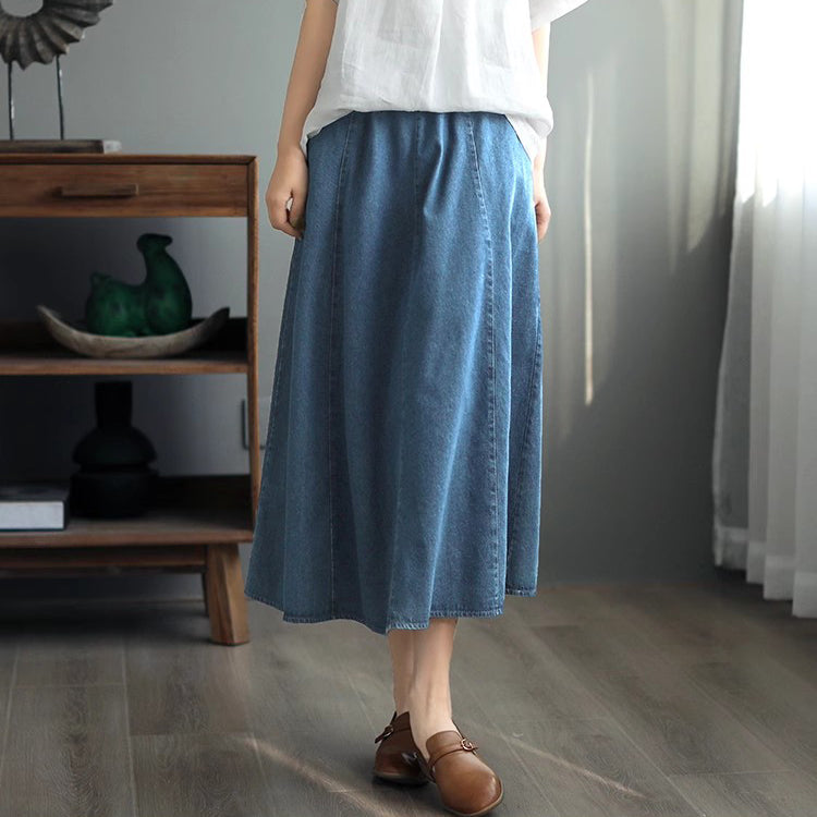 Retro Denim All-match Mid-length A-line Skirt