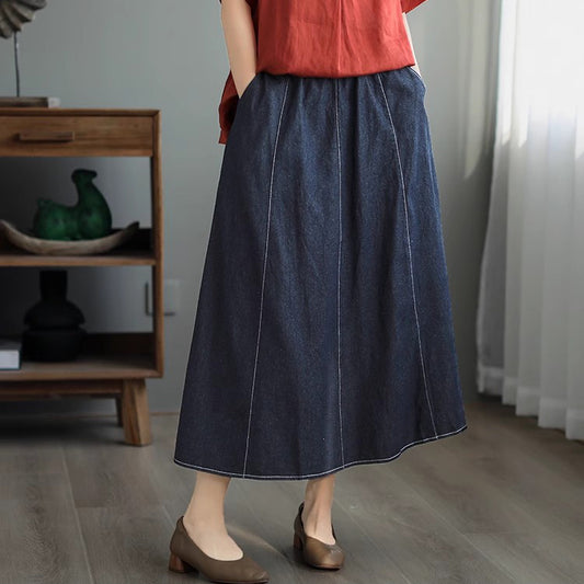 Retro Denim All-match Mid-length A-line Skirt