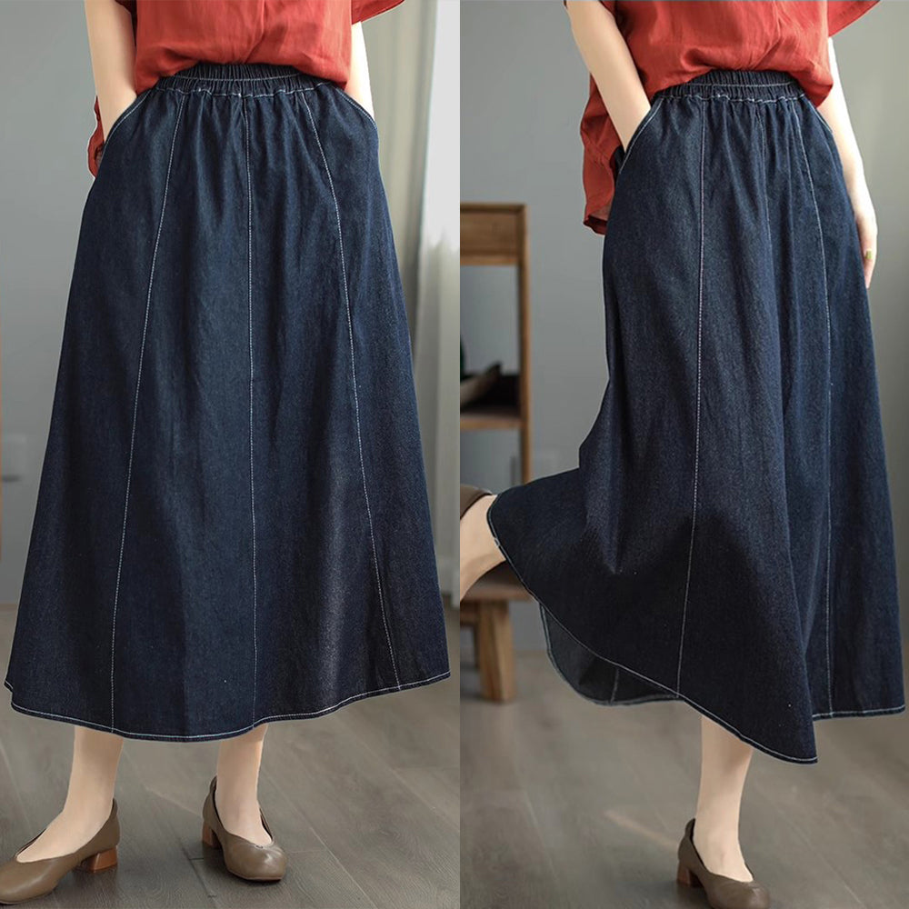 Retro Denim All-match Mid-length A-line Skirt