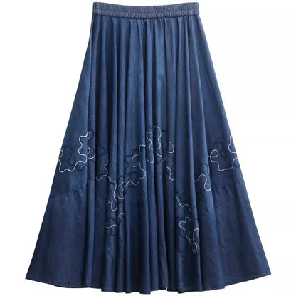 Retro Denim Splicing A-line Skirt