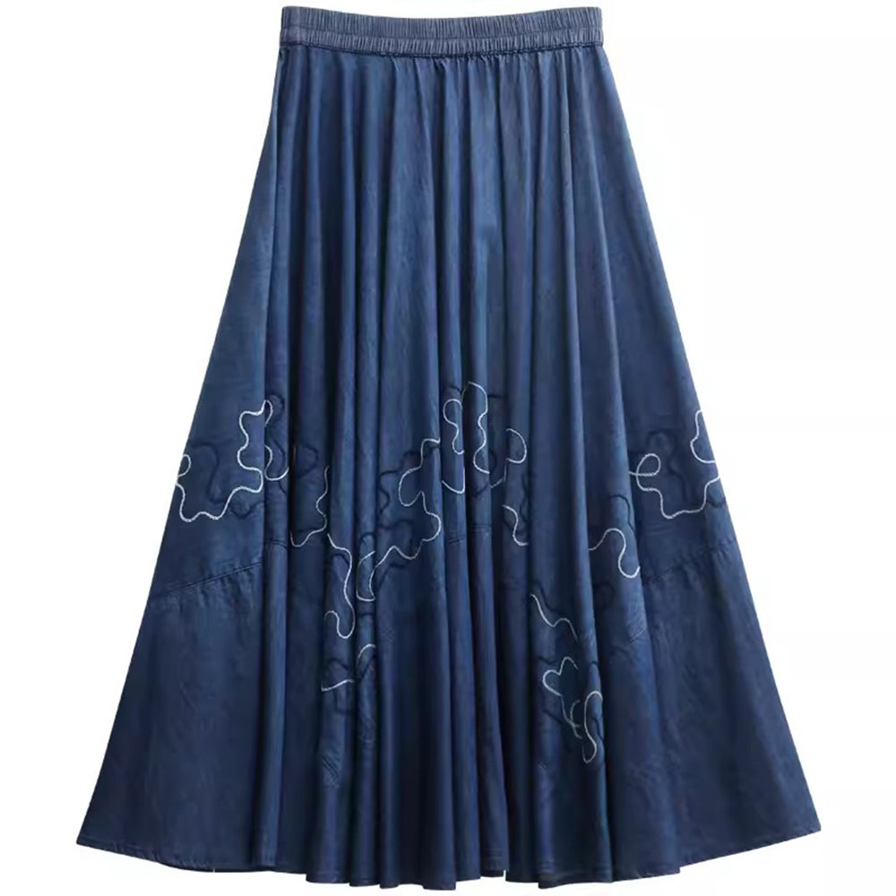 Retro Denim Splicing A-line Skirt