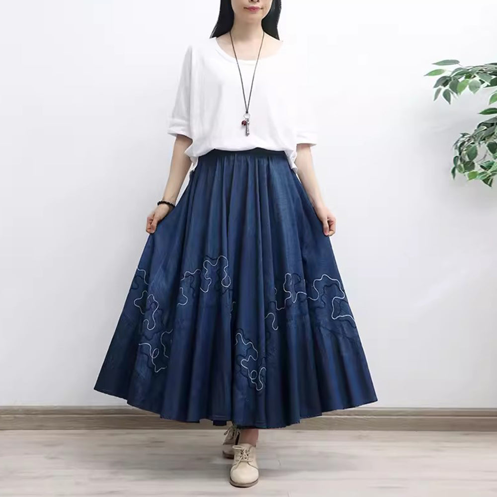 Retro Denim Splicing A-line Skirt