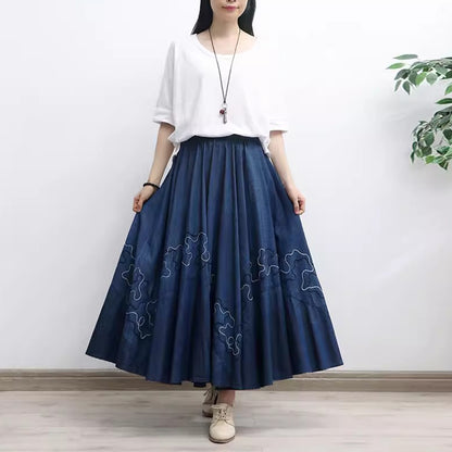 Retro Denim Splicing A-line Skirt