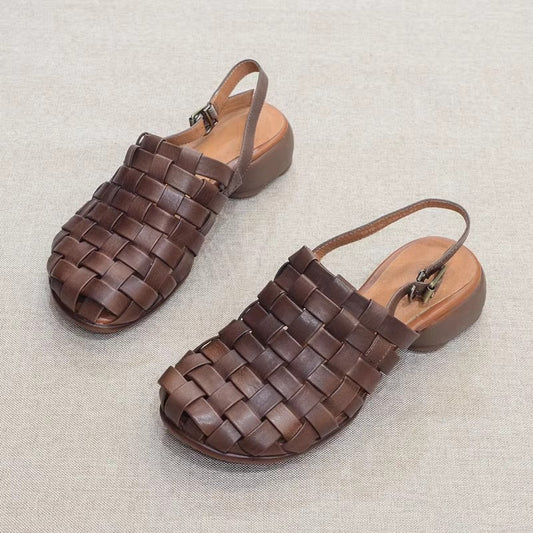 Retro Handmade Cowhide Woven Roman Sandals