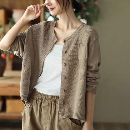 Retro Knitted Stand Collar Cardigan Coat Casual Outerwear