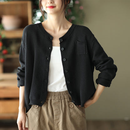 Retro Knitted Stand Collar Cardigan Coat Casual Outerwear