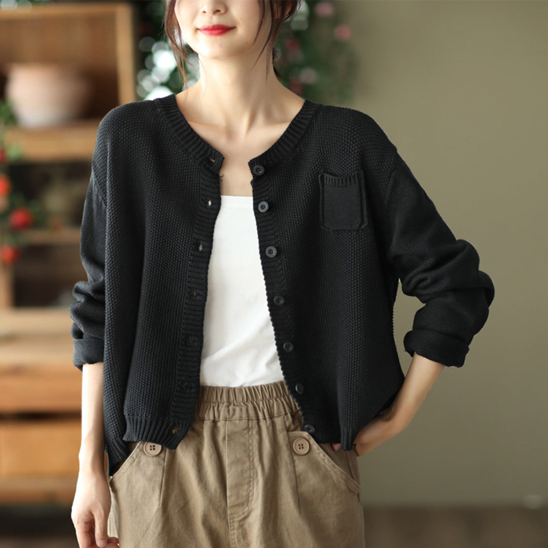 Retro Knitted Stand Collar Cardigan Coat Casual Outerwear