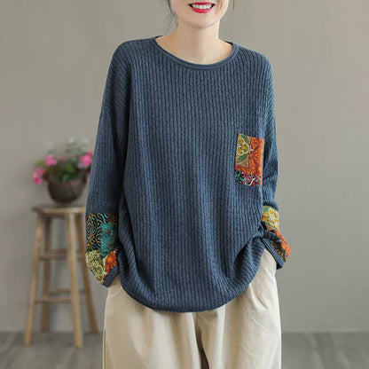 Retro Loose Fit Appliqued Thin Sweater