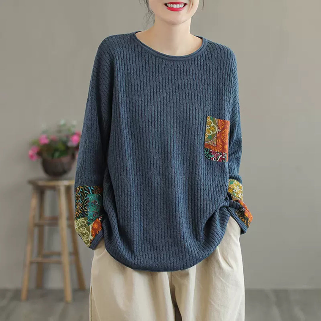 Retro Loose Fit Appliqued Thin Sweater