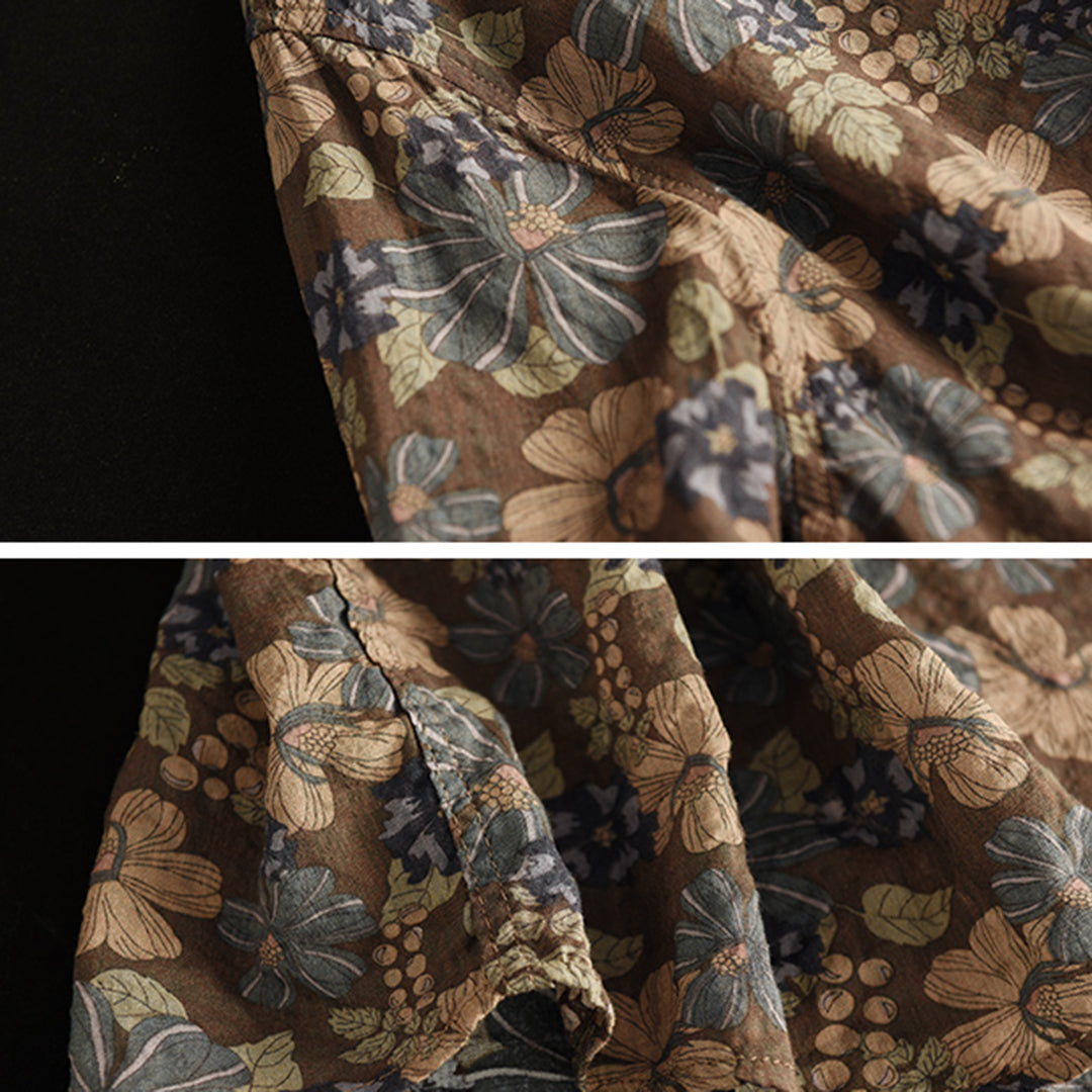 Retro Printed Cotton Linen Floral Casual Shirt