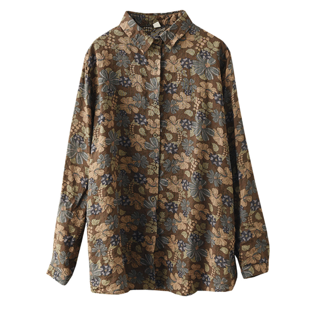 Retro Printed Cotton Linen Floral Casual Shirt
