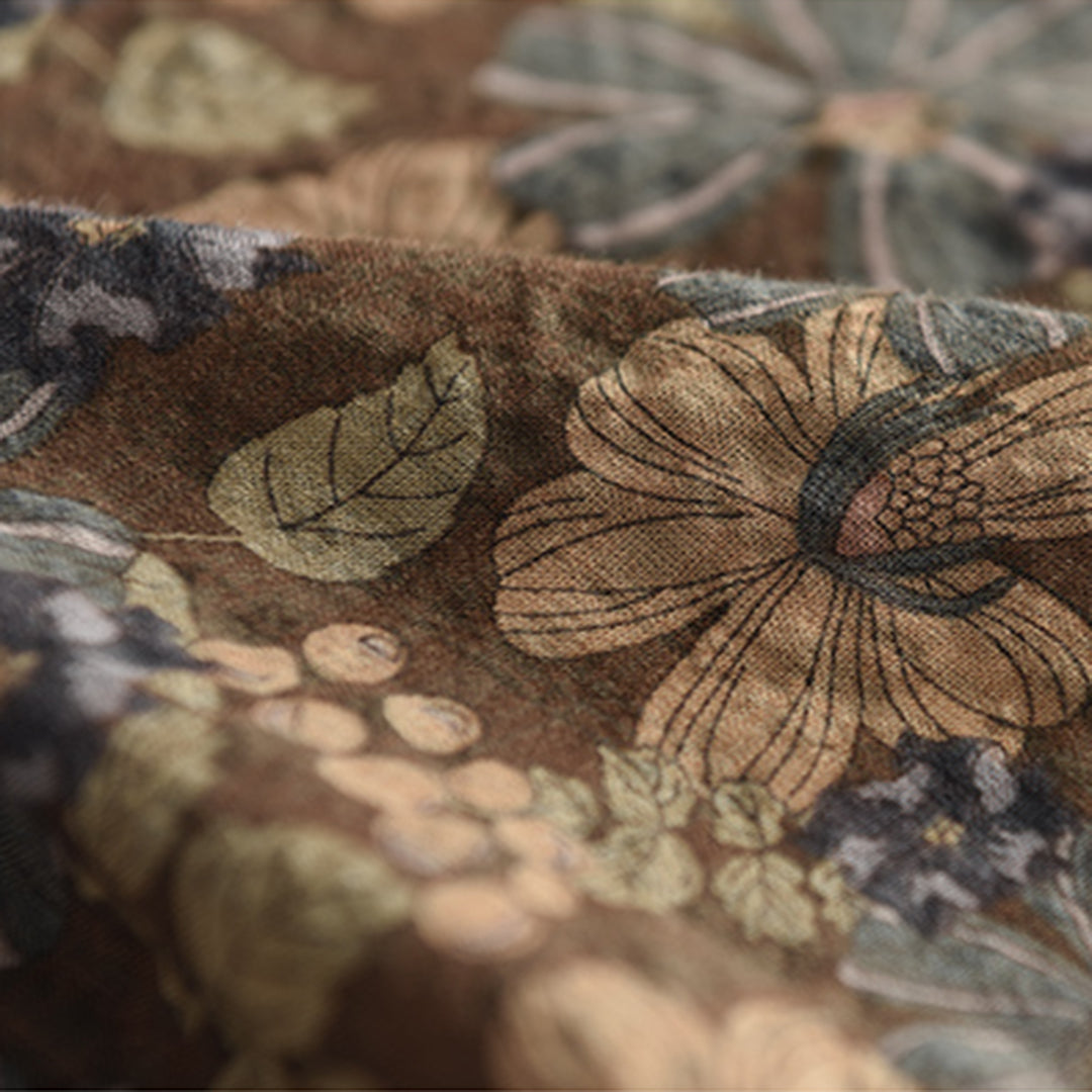 Retro Printed Cotton Linen Floral Casual Shirt